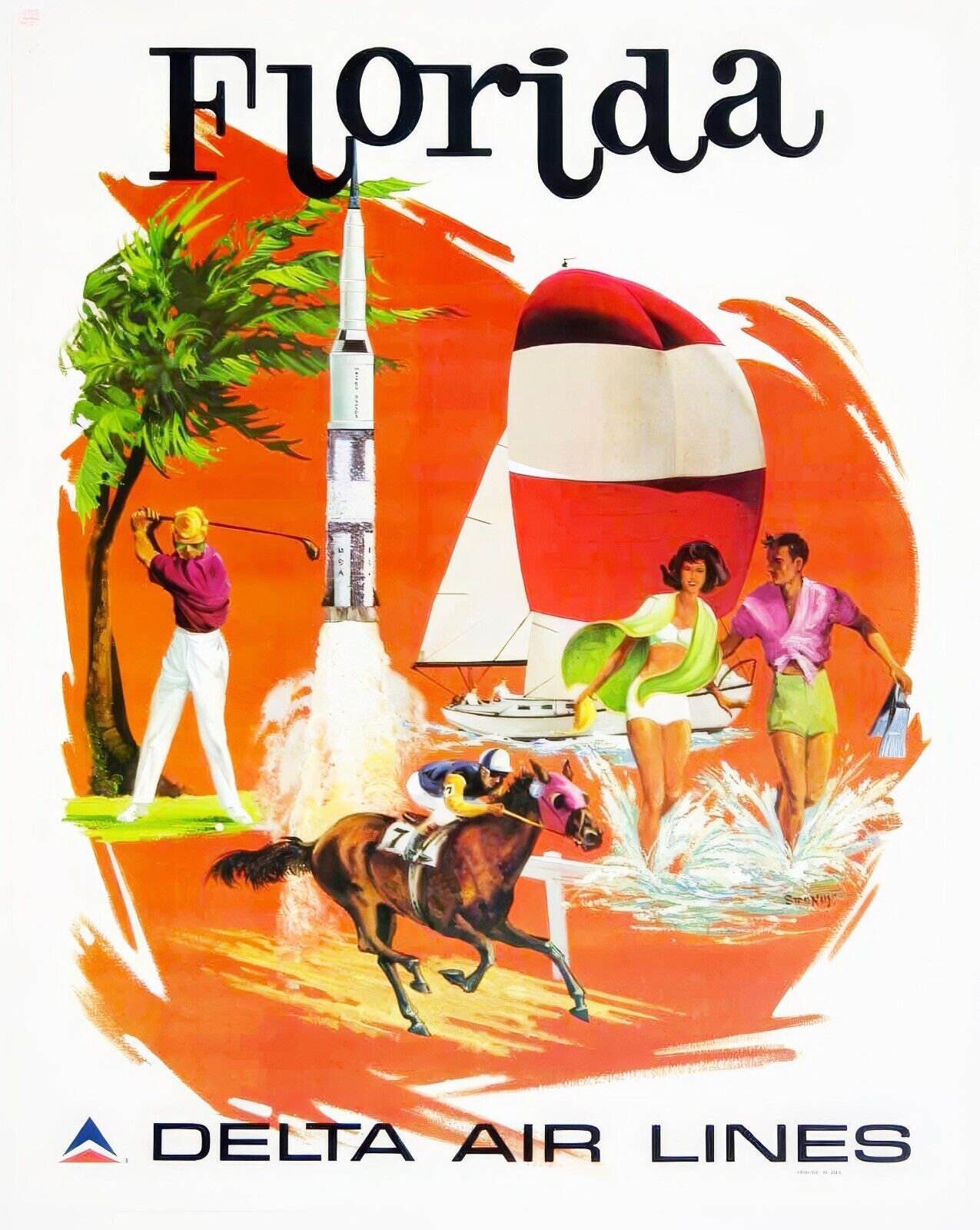 1974 Delta Air Lines Florida Vintage Travel Poster, Sunshine State Escape - PosterFire.com