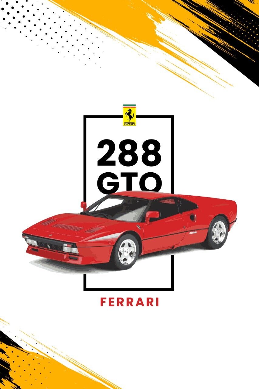 Ferrari 288 GTO poster 24x36 4K 8K Daytona f50 ff Vintage Super Car Miami Vice