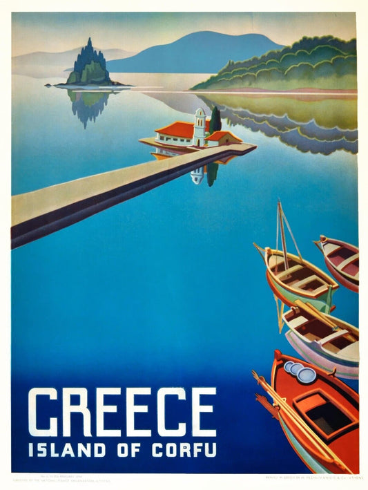 1954 Corfu Island Travel Poster | Greece | Classic Vacation Design