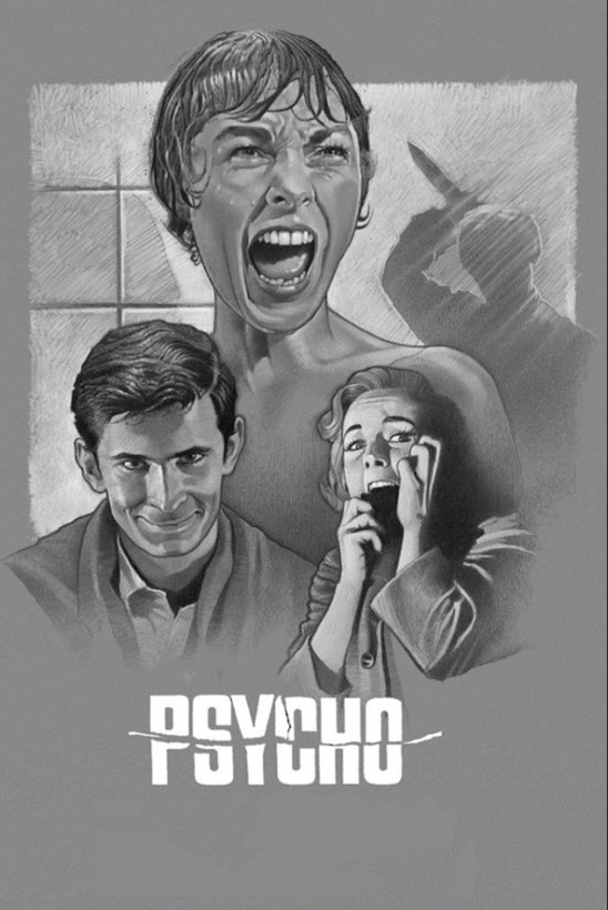 Psycho 1960 Poster 24x36 - Alfred Hitchcock Thriller Horror Classic Film Art