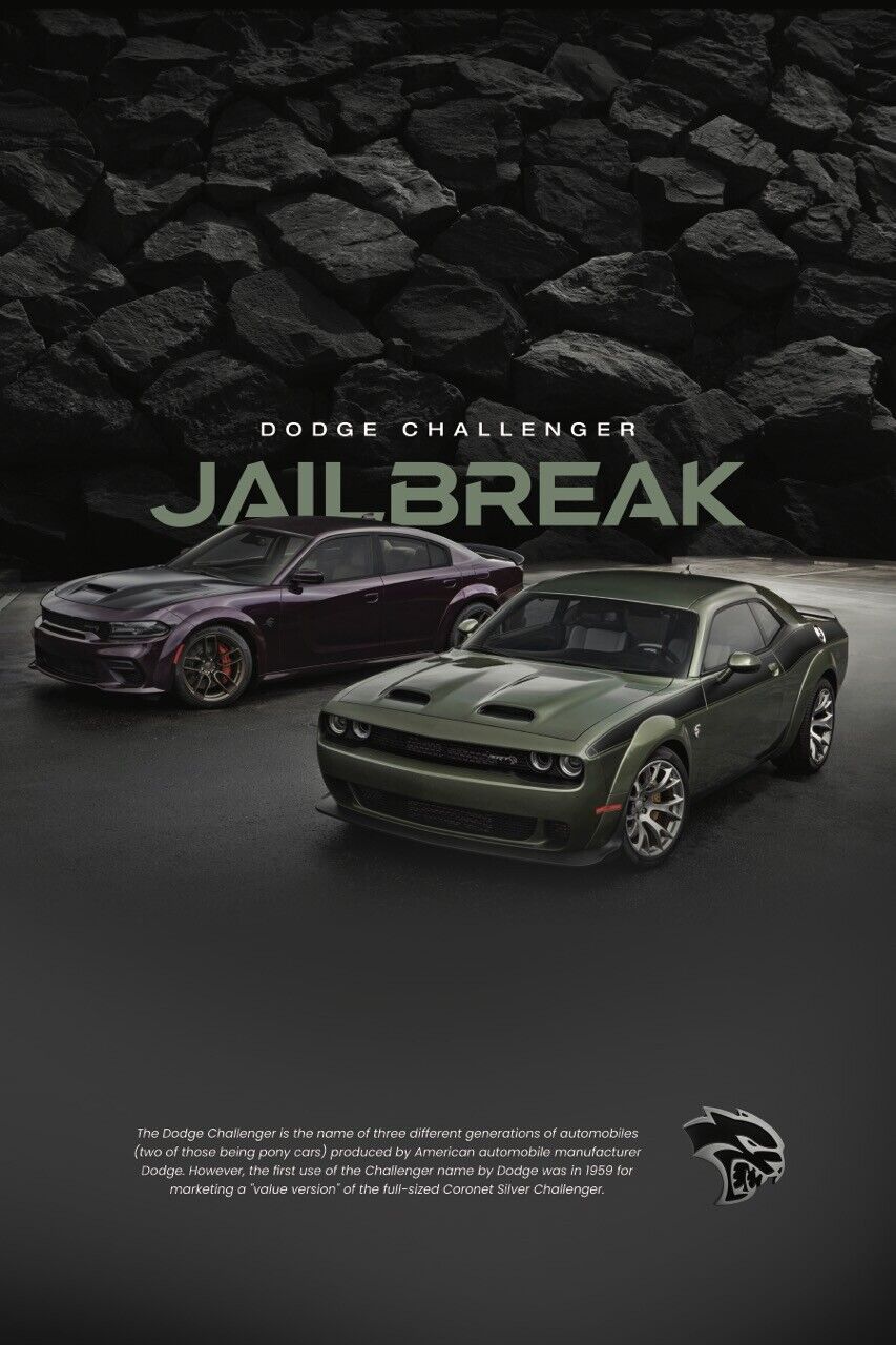 Dodge Challenger SRT HELLCAT R/T Wall Poster 24x36 mopar jailbreak Super car NAS - PosterFire.com